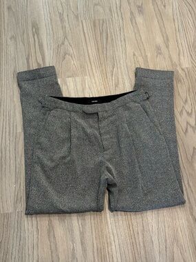 Reiss Tailored Herringbone Trousers / High Rise Silver Waist Tab Dress Pants 12